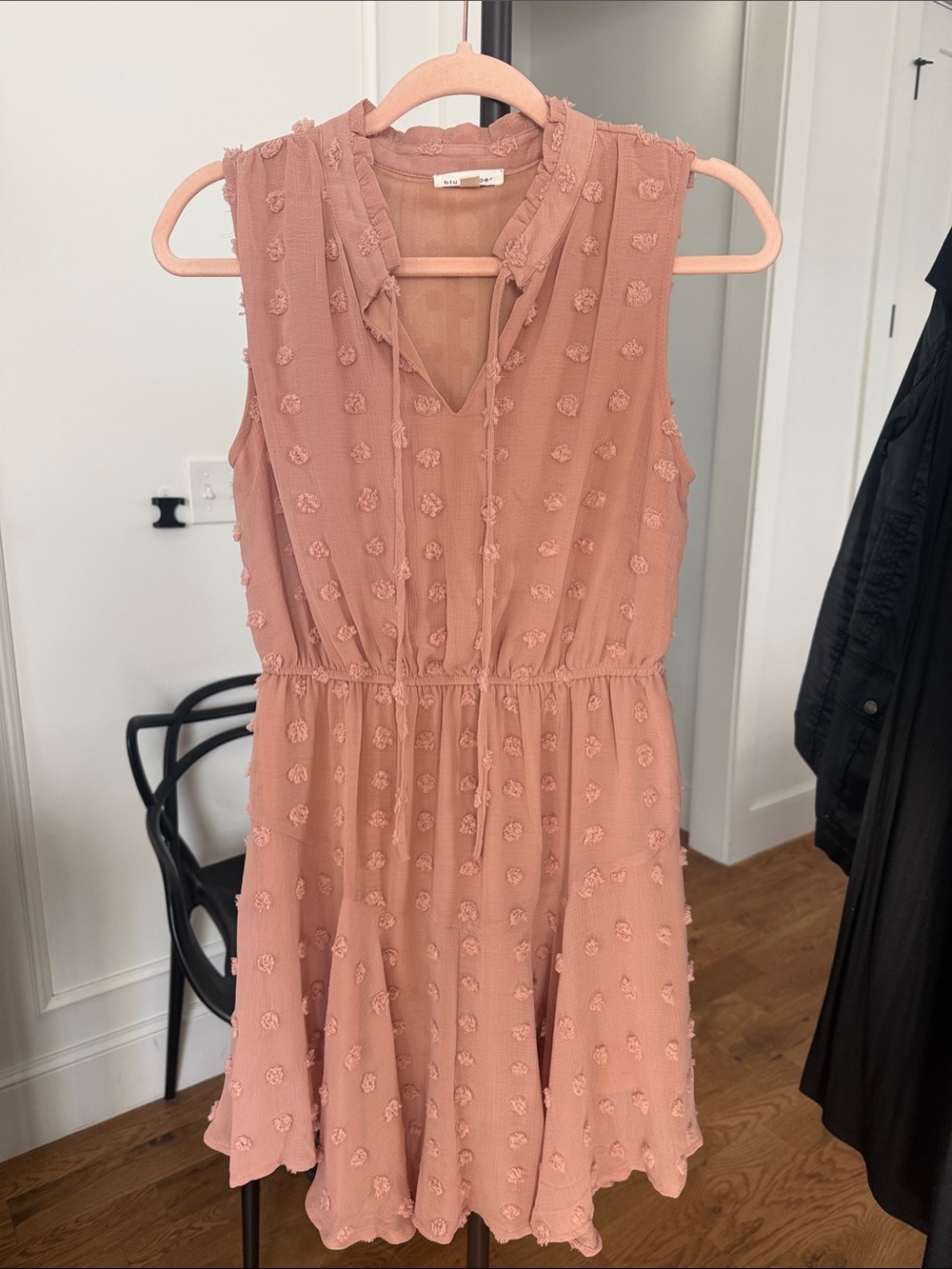 Sleeveless Blush Pink Textured Tie-Waist Dress